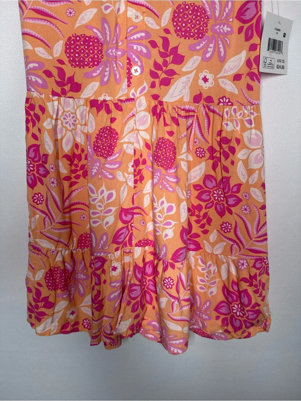❤️3/$30 NWT Falls Creek Girls Tropical Pineapple Tiered Romper Sz L 10/12